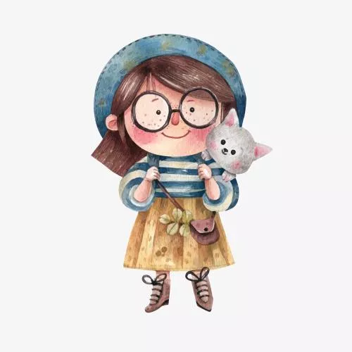 وکتور EPS تصویر آبرنگی دختر بامزه با گربه 27242