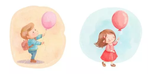 وکتور EPS تصویر وکتوری آبرنگی کودک بامزه در حال نگه داشتن بادکنک 27243