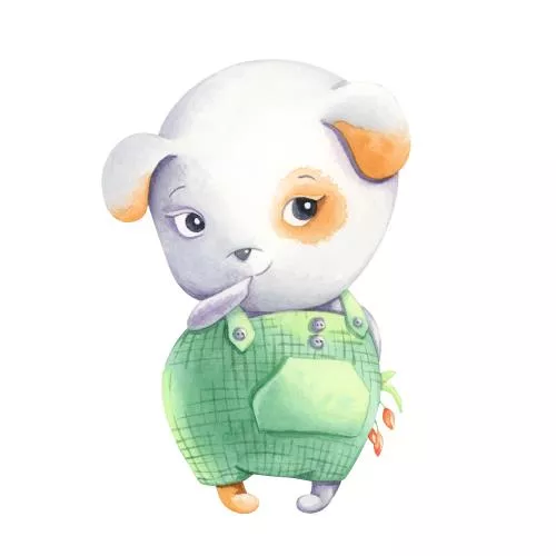 وکتور EPS تصویر آبرنگی سگ کوچک و بامزه با دسته گل 27245