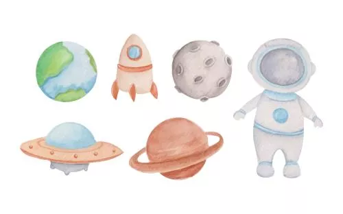 وکتور EPS مجموعه آبرنگ دست‌کشیده فضایی 27258