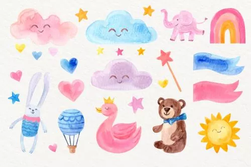 وکتور EPS و AI مجموعه المان های تزئینی آبرنگ نقاشی شده با دست 27259