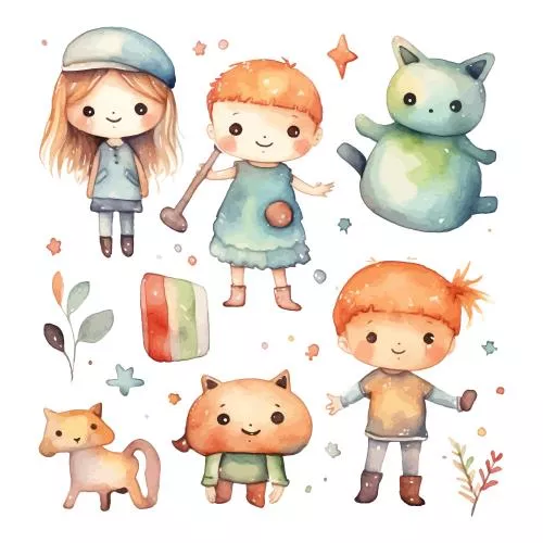 وکتور EPS کلیپ آرت آبرنگ اسباب بازی کودکان با پس زمینه سفید 27260