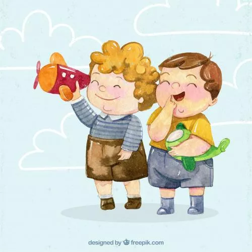 وکتور EPS و AI پس زمینه آبرنگی دوستان در حال بازی با هواپیما 27268