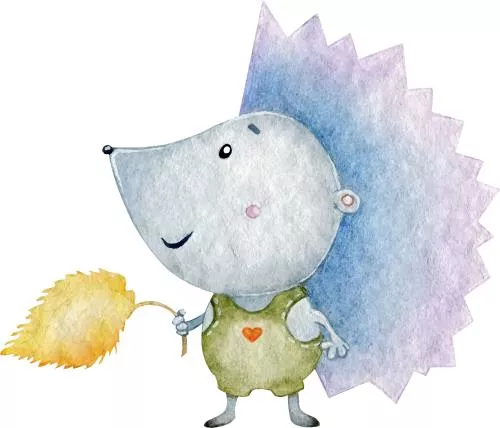 وکتور EPS تصویرسازی آبرنگ جوجه تیغی بامزه پاییزی با برگ زرد روی پس زمینه سفید 27274