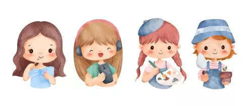 وکتور EPS مجموعه تصویرسازی آبرنگی دختران بامزه 27286