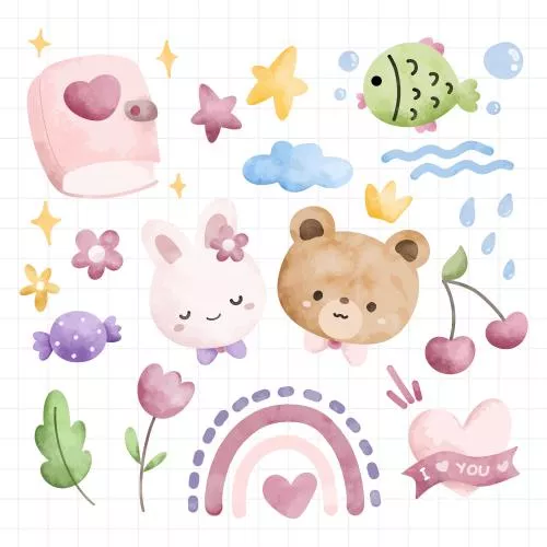 وکتور EPS مجموعه تصاویر آبرنگ المان های بامزه  27287