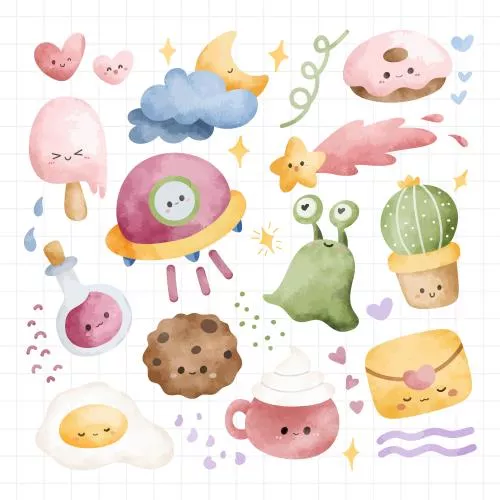 وکتور EPS مجموعه تصاویر آبرنگ المان های بامزه 27288