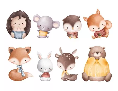 وکتور EPS مجموعه تصویرسازی آبرنگ حیوانات جنگلی کاراکتر 27293