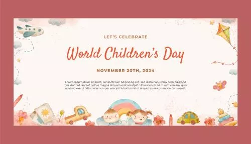 وکتور EPS و AI قالب بنر افقی روز جهانی کودک با سبک آبرنگی 27302