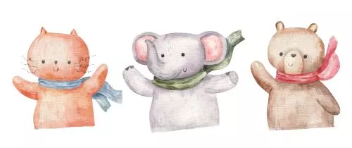 وکتور EPS مجموعه حیوانات جنگلی فیل و گربه و خرس طراحی دستی تصویرسازی چاپ طرح کودکان 27323