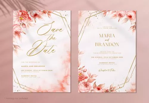 فایل PSD مجموعه کارت دعوت عروسی گلدار زیبا 27330