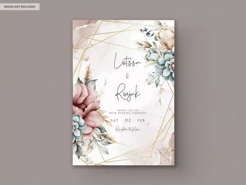 فایل PSD کارت دعوت عروسی وینتیج زیبا با حلقه گل آبرنگی 27335