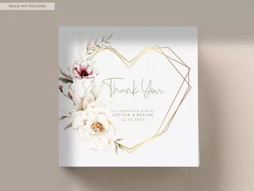 فایل PSD کارت دعوت عروسی آبرنگی زیبا با طرح گل و شاخ و برگ بوهمین ظریف 27337