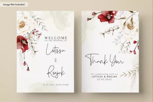 فایل PSD کارت دعوت عروسی آبرنگی زیبا با گل و برگ های بوهمیایی ظریف 27338