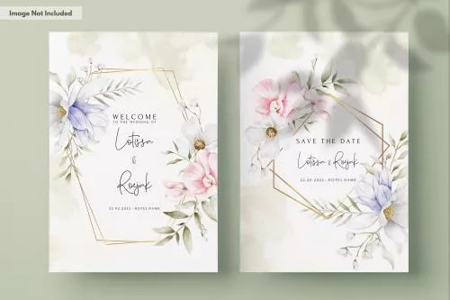 فایل PSD کارت دعوت عروسی زیبا با طرح گل های کلاسیک و شیک 27341