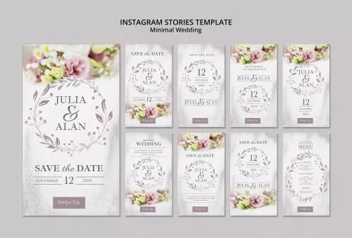 فایل PSD قالب مینیمال گلدار کلاژ برای استوری اینستاگرام عروسی 27346