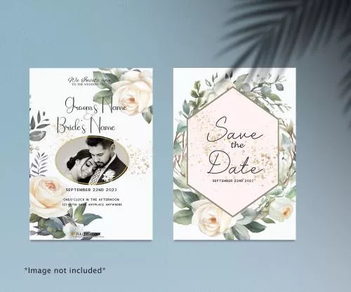 فایل PSD پشت و روی کارت دعوت عروسی شیک و زیبا به همراه تصویر زوج روی آن 27347