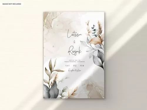 فایل PSD قالب کارت عروسی آبرنگی با برگ های قهوه ای و نارنجی ظریف 27356