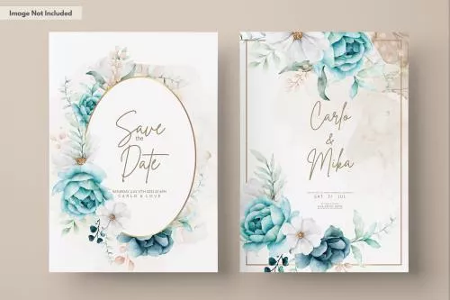 فایل PSD کارت دعوت آبرنگ شیک با برگ‌های گل توسکا 27359