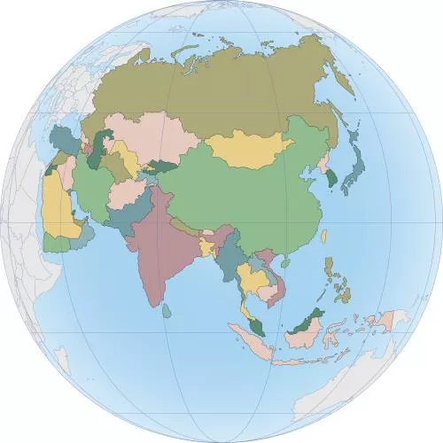 وکتور EPS قاره آسیا به کشورهای آن تقسیم شده روی کره زمین 25121
