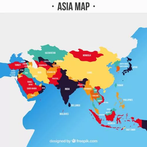 وکتور EPS و AI نقشه کشور های قاره آسیا با رنگ های مختلف 25130
