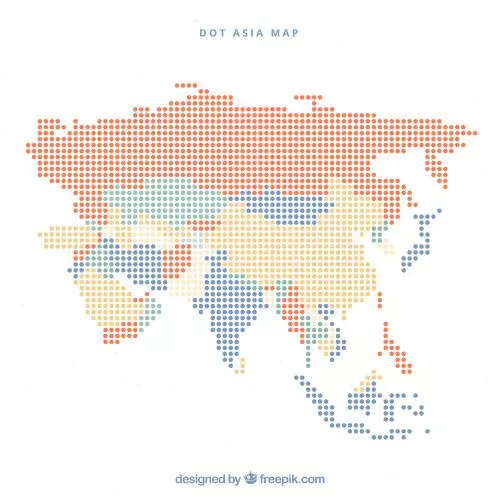 وکتور EPS و AI نقشه آسیا با رنگ های نقطه ای 25134
