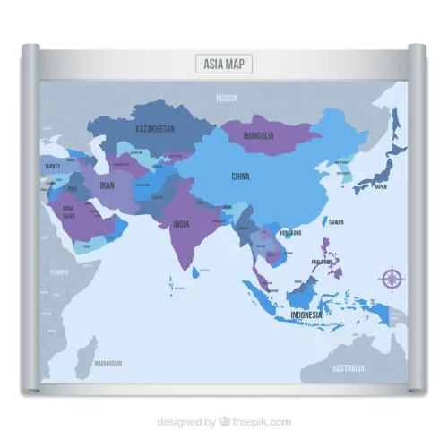 وکتور EPS و AI نقشه آسیا با تناژهای آبی و بنفش به صورت لایه باز 25139