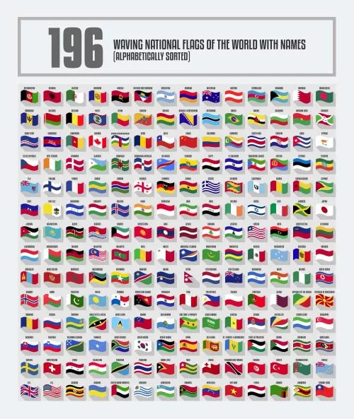 وکتور EPS مجموعه کامل پرچم‌های ملی در حال اهتزاز جهان 25149