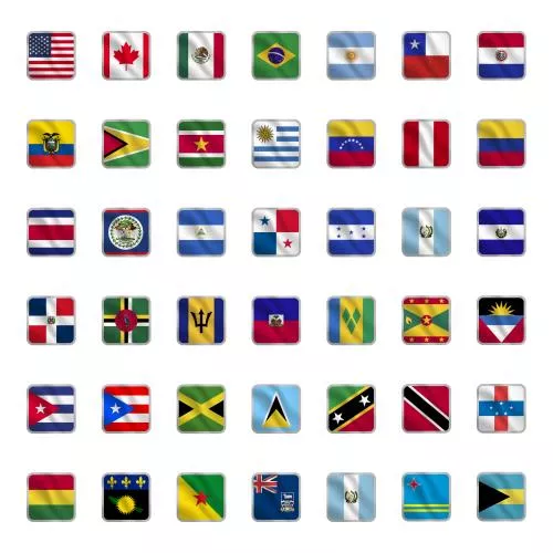 وکتور EPS مجموعه پرچم کشورهای آمریکا با شکل مربع در سبک موج 25188