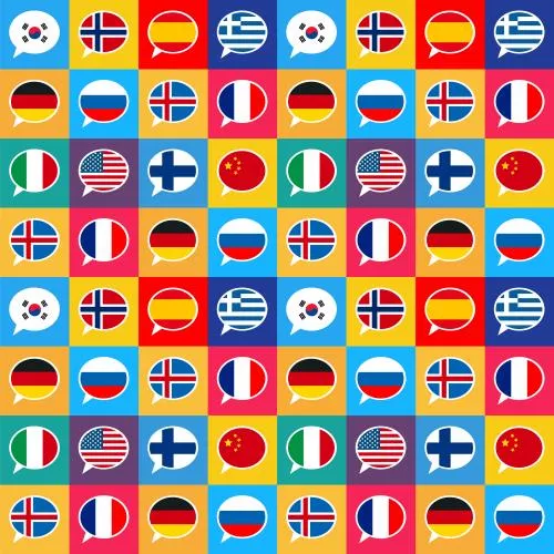 وکتور EPS الگوی بدون درز حباب های گفتگوی با پرچم های کشورهای مختلف به سبک طراحی مسطح 25191