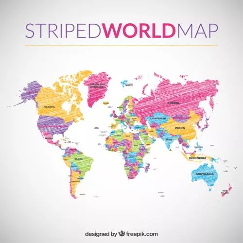 وکتور EPS و AI نقشه جهان راه راه به سبک مداد رنگی 25193