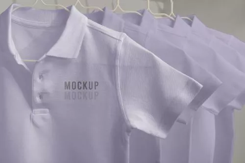 فایل PSD موکاپ مینیمالیستی طراحی پیراهن یقه‌دار روی آویز لباس 25224