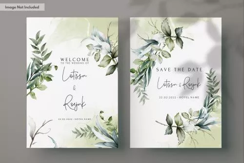 فایل PSD قالب دعوتنامه عروسی با برگ های آبرنگی زیبا 27413