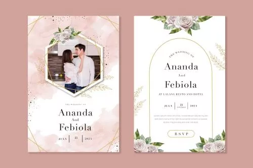 فایل PSD قالب دعوتنامه عروسی با طرح آبرنگ گل PSD 27414