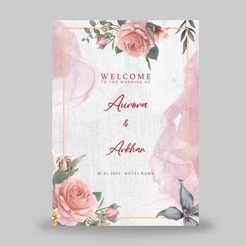 فایل PSD قالب کارت دعوت عروسی آبرنگی با گل های رز صورتی 27423