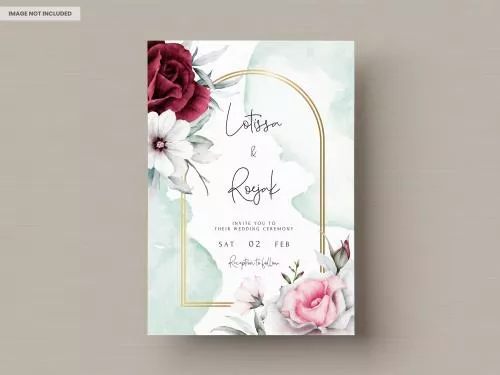 فایل PSD قالب کارت دعوت عروسی با حلقه گل آبرنگی زیبا 27430