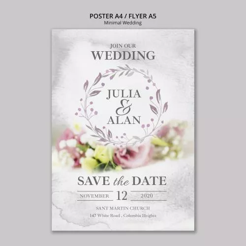 فایل PSD قالب مینیمال فلورال کارت عروسی 27366