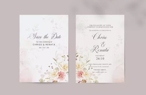 فایل PSD قالب دعوتنامه عروسی به همراه اشکال هندسی با گل قهوه ای 27373