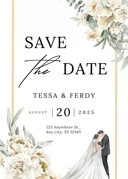 فایل PSD کارت دعوت عروسی با برگ های سبز و بژ 27376