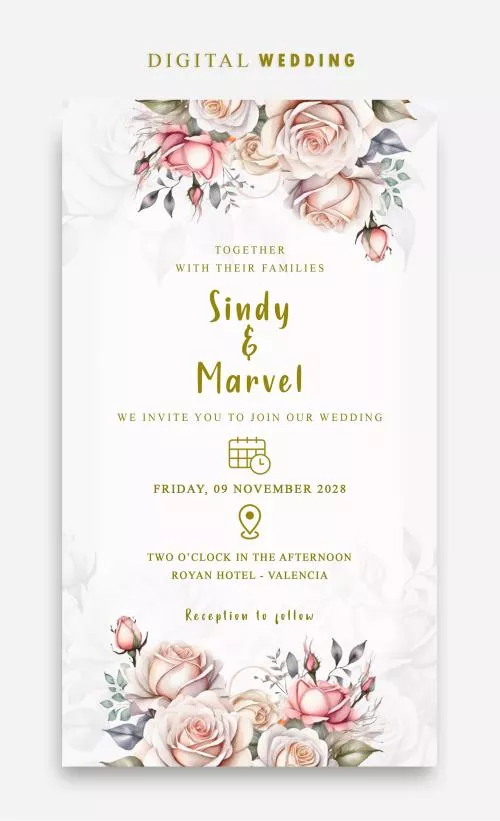 فایل PSD دعوتنامه دیجیتال عروسی PSD با گل آبرنگی شیک 27381