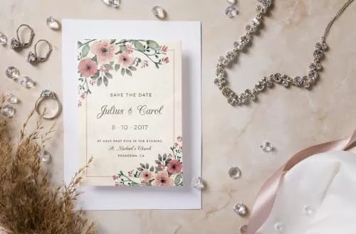 فایل PSD موکاپ عناصر ویژه عروسی با چیدمان خاص و کارت دعوت عروسی 27391