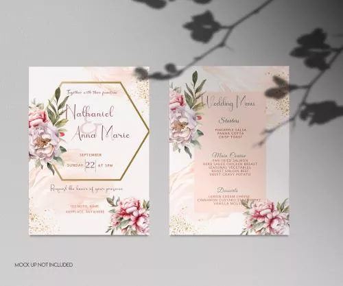 فایل PSD پشت و رو کارت عروسی با تم گل 27392