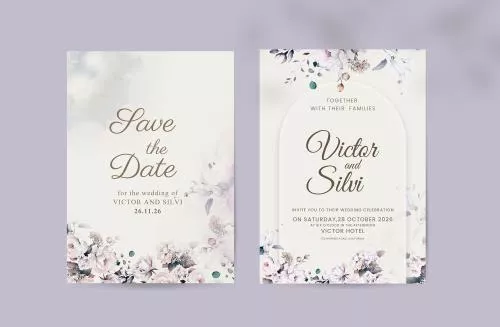 فایل PSD کارت دعوت عروسی با گل و جای متن در سمت چپ 27394