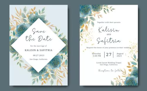 فایل PSD قالب کارت دعوت عروسی گل‌های آبرنگی 27400