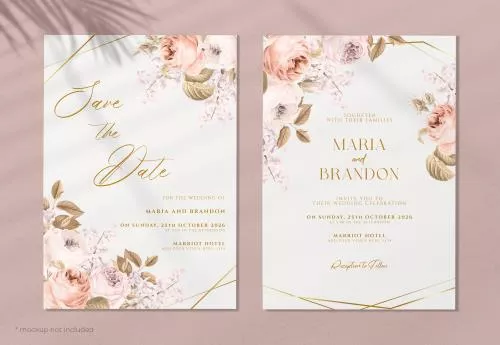 فایل PSD قالب دعوتنامه عروسی دو طرفه به رنگ هلویی 27442