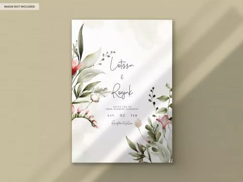 فایل PSD قالب کارت دعوت عروسی آبرنگ گل‌دار بوهمین 27443