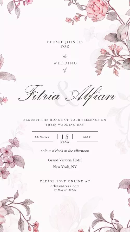 فایل PSD دعوتنامه دیجیتال عروسی با پس زمینه گلدار 27444