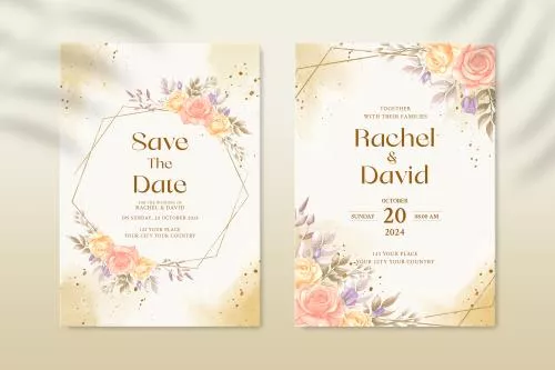 فایل PSD قالب دعوتنامه عروسی دو طرفه با گل نارنجی 27446