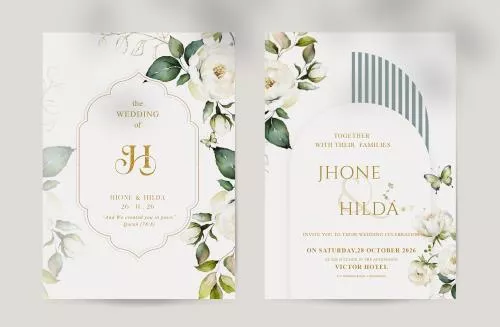 فایل PSD دعوتنامه اسلامی زیبا با گل های آبرنگ سفید و کرم، باغ گل 27447