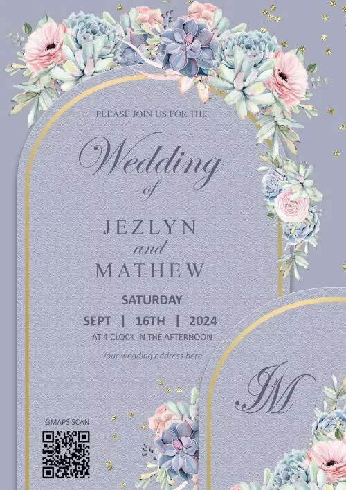 فایل PSD کارت عروسی شیک با پس زمینه آبی ملایم ، عروس ، عروسی 27456